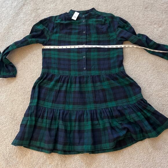 Gap Womens Green Navy Plaid Flannel Tiered Long Sleeve Mini Dress Size Small NWT - Picture 5 of 6